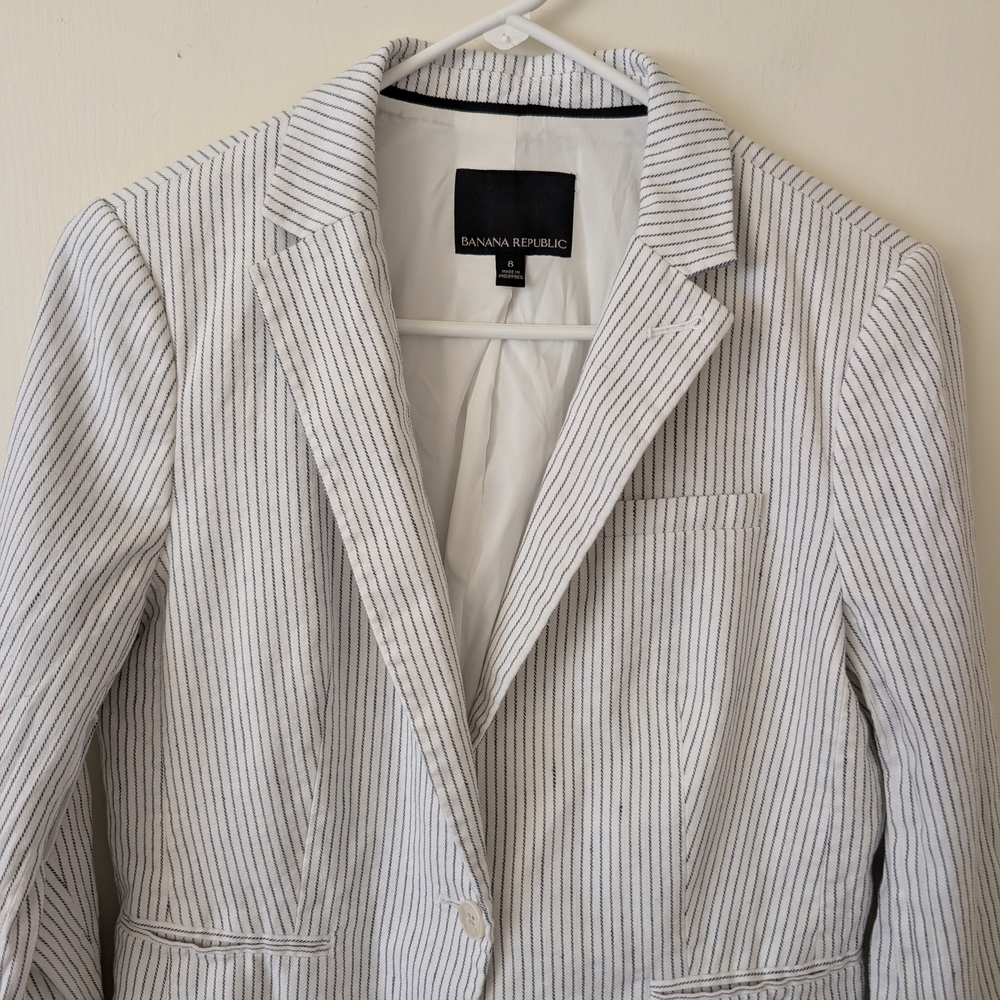 Banana Republic Womens 8 Linen Cotton Striped Blazer Sport Coat Preppy Classic - Picture 3 of 7